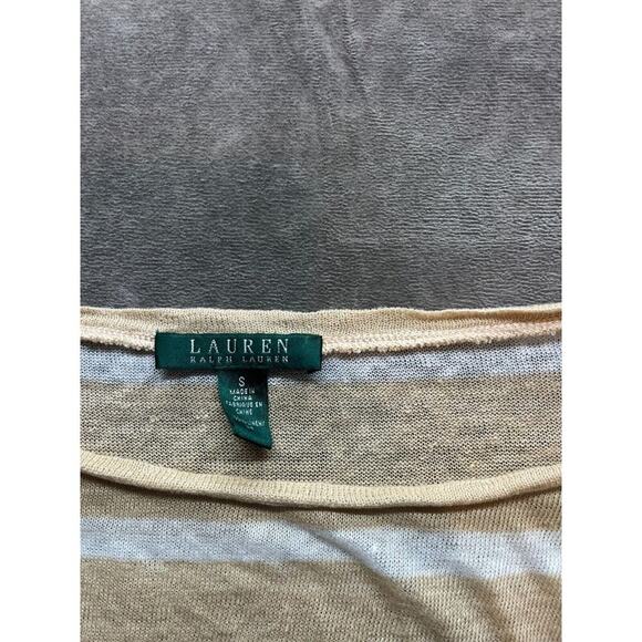 Ralph Lauren WOMEN Small LONG SLEEVE SHIRT White Tan Knit Button Sleeves - Picture 2 of 6